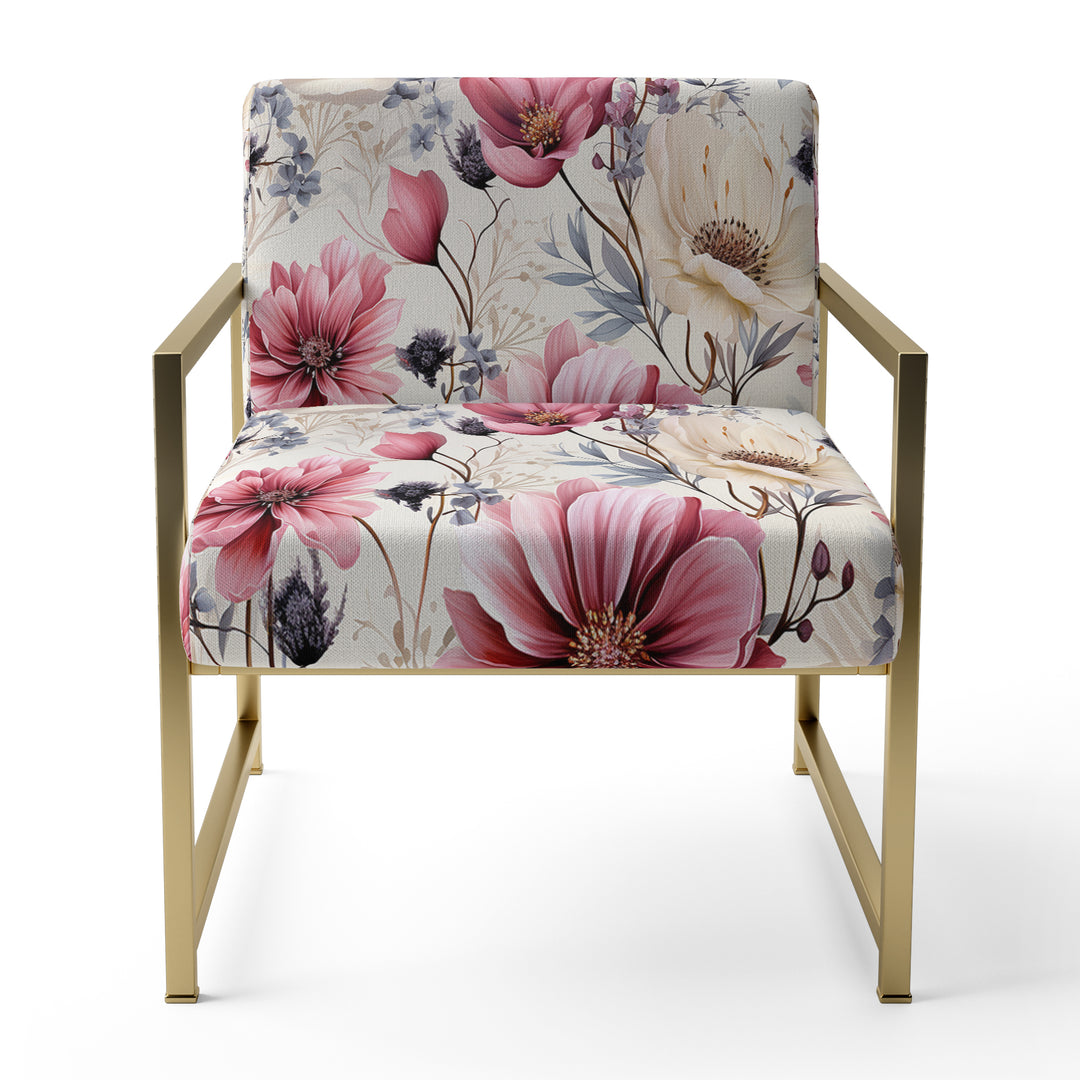 Pink And Beige Wildflower Paradise - Cottage Accent Slipper Chair