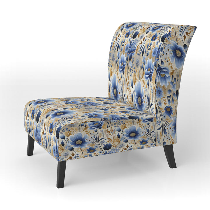 Blue Meadow Flowers Pattern - Cottage Accent Side Chair