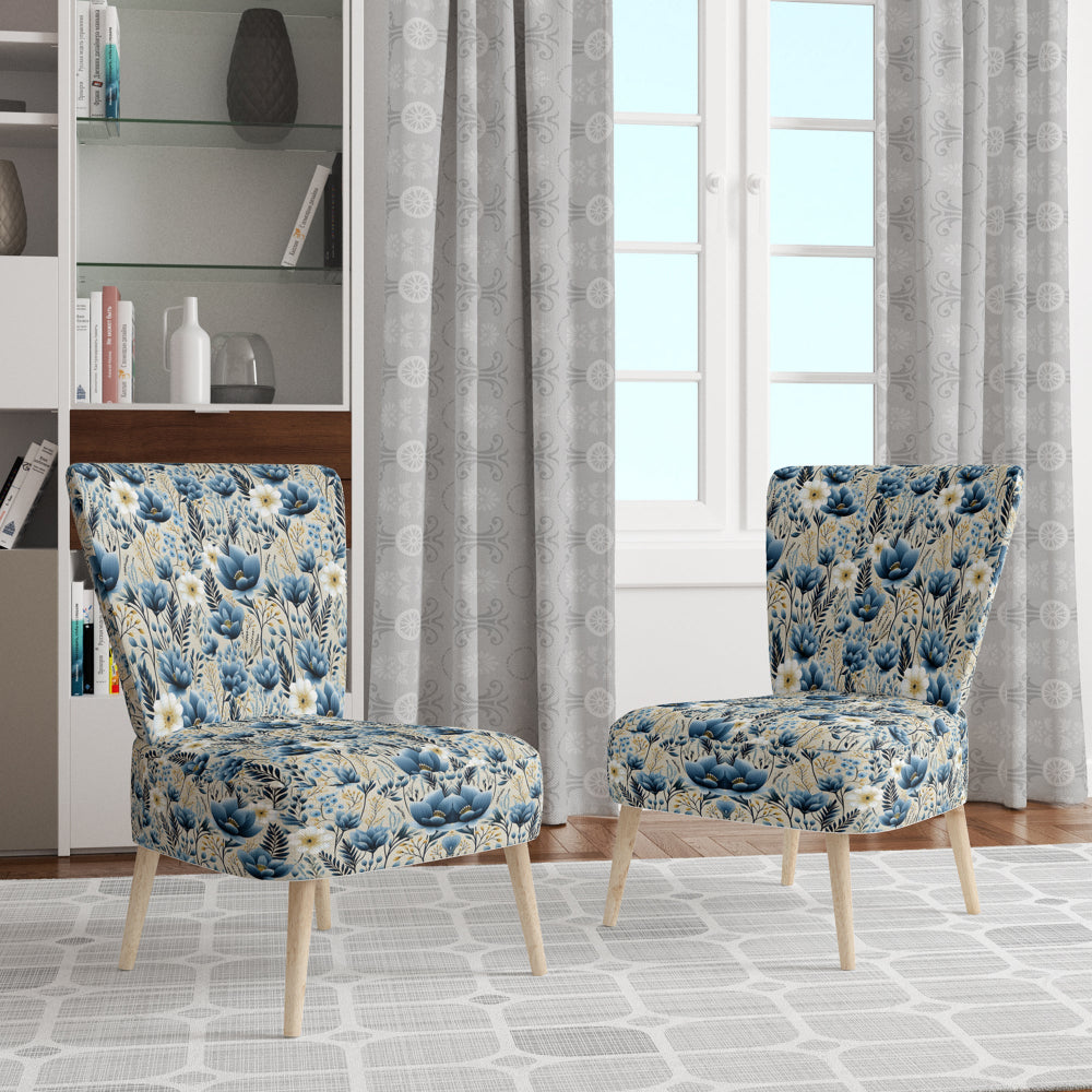 Blue Meadow Floral Pattern - Cottage Accent Slipper Chair