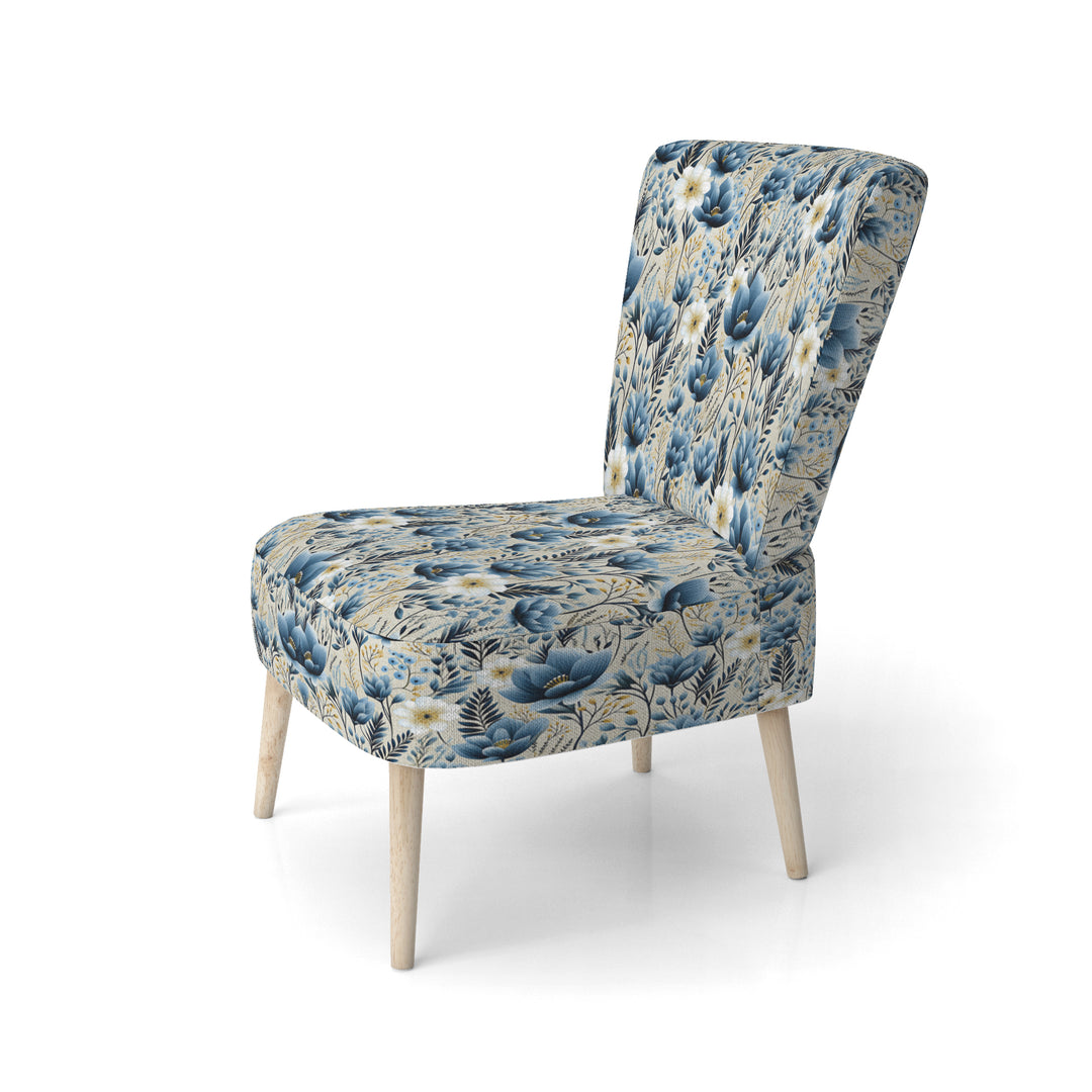 Blue Meadow Floral Pattern - Cottage Accent Slipper Chair