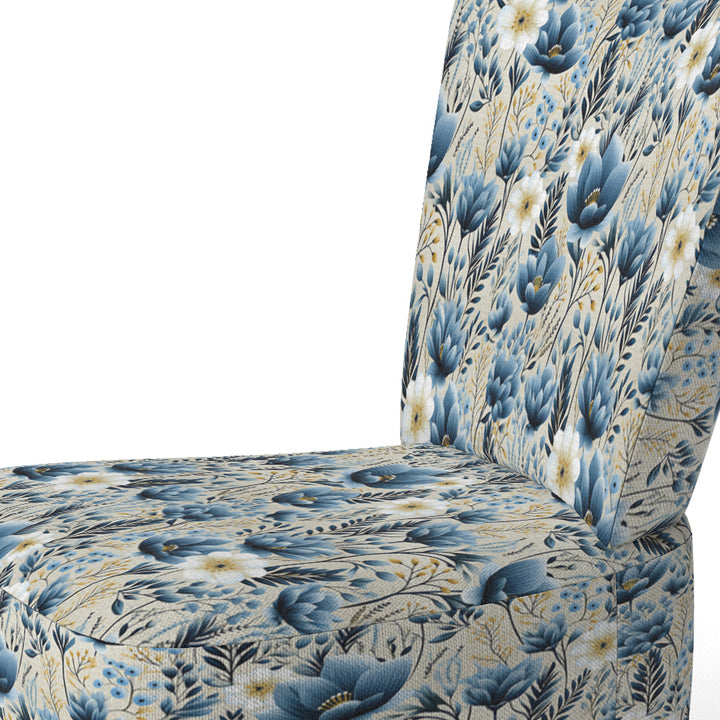 Blue Meadow Floral Pattern - Cottage Accent Slipper Chair