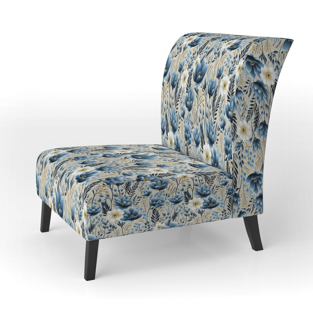 Blue Meadow Floral Pattern - Cottage Accent Slipper Chair
