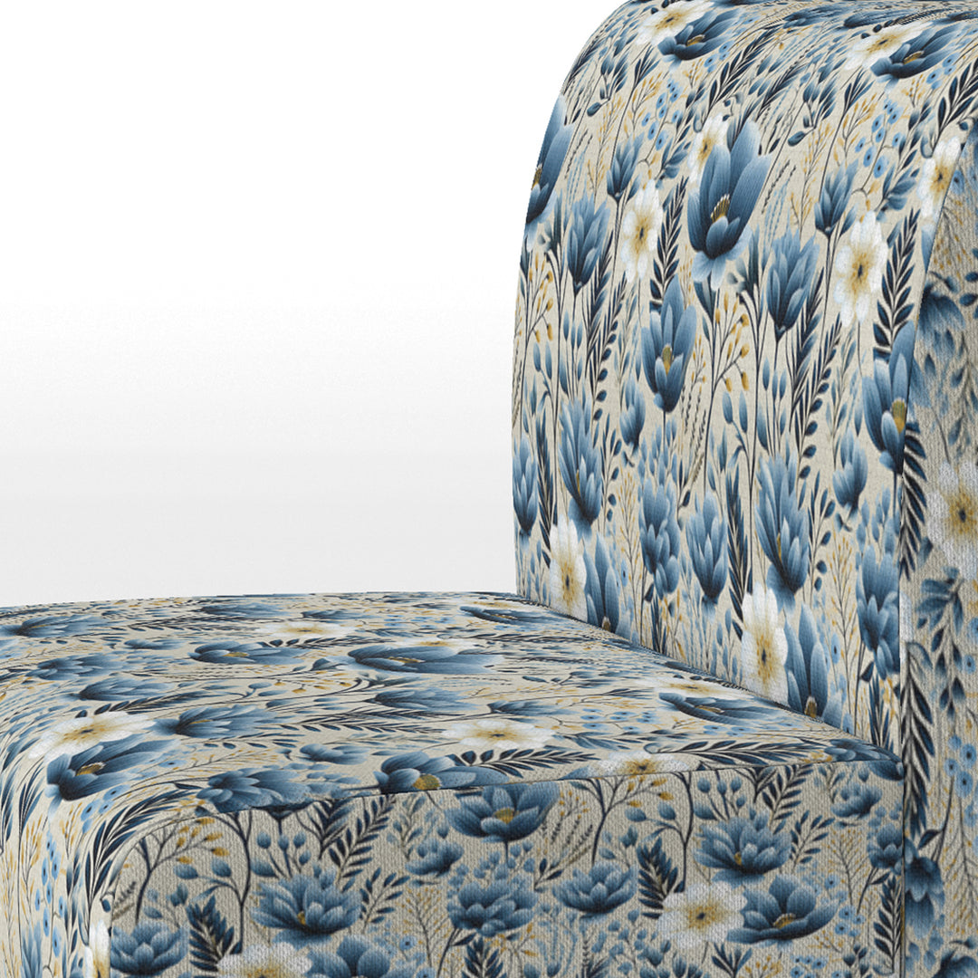 Blue Meadow Floral Pattern - Cottage Accent Slipper Chair