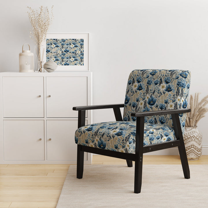 Blue Meadow Floral Pattern - Cottage Accent Slipper Chair