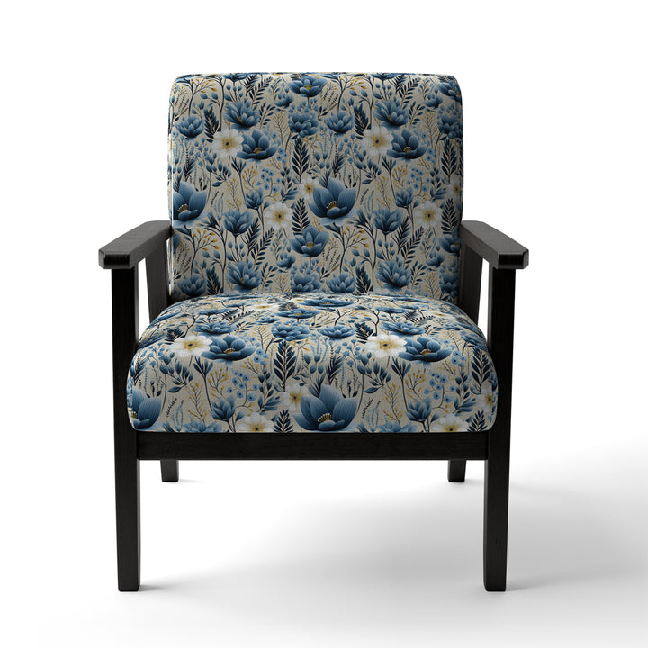 Blue Meadow Floral Pattern - Cottage Accent Slipper Chair