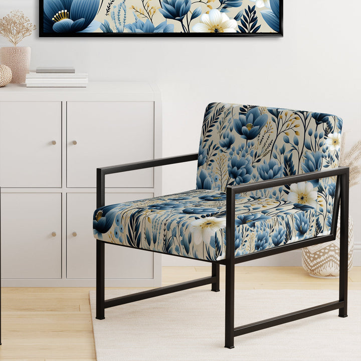 Blue Meadow Floral Pattern - Cottage Accent Slipper Chair