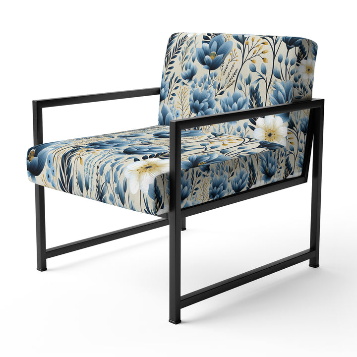 Blue Meadow Floral Pattern - Cottage Accent Slipper Chair