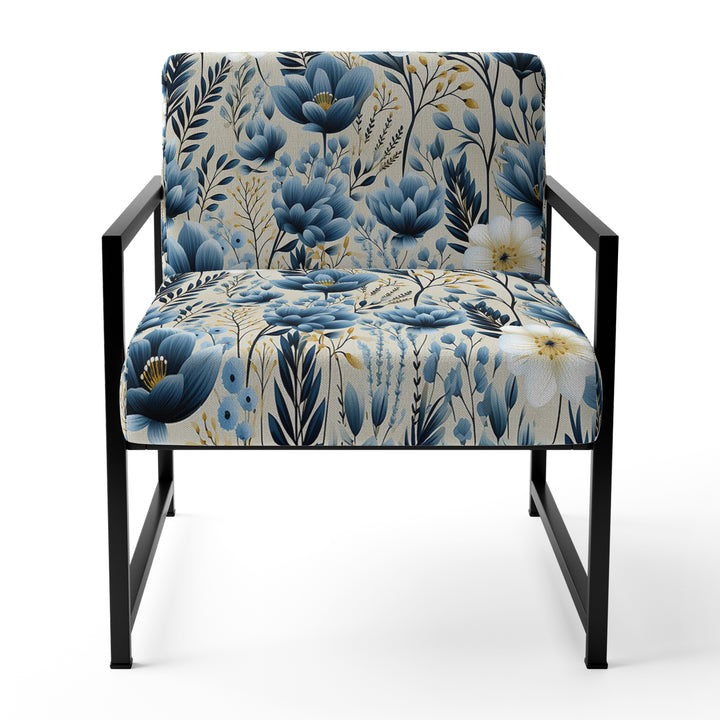 Blue Meadow Floral Pattern - Cottage Accent Slipper Chair