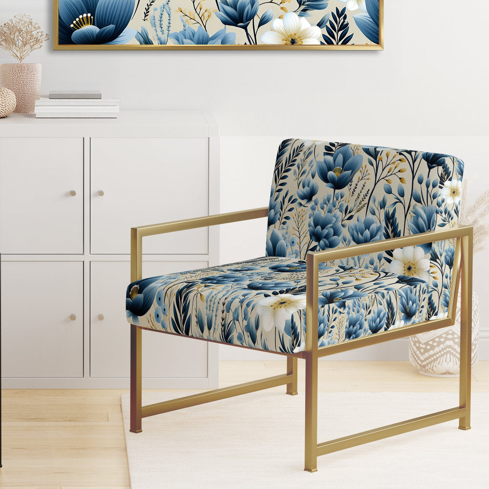 Blue Meadow Floral Pattern - Cottage Accent Slipper Chair