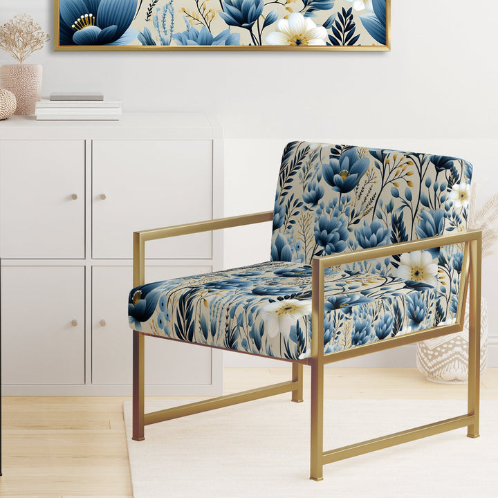 Blue Meadow Floral Pattern - Cottage Accent Slipper Chair