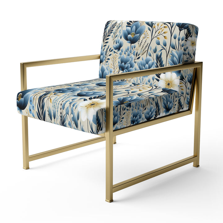 Blue Meadow Floral Pattern - Cottage Accent Slipper Chair