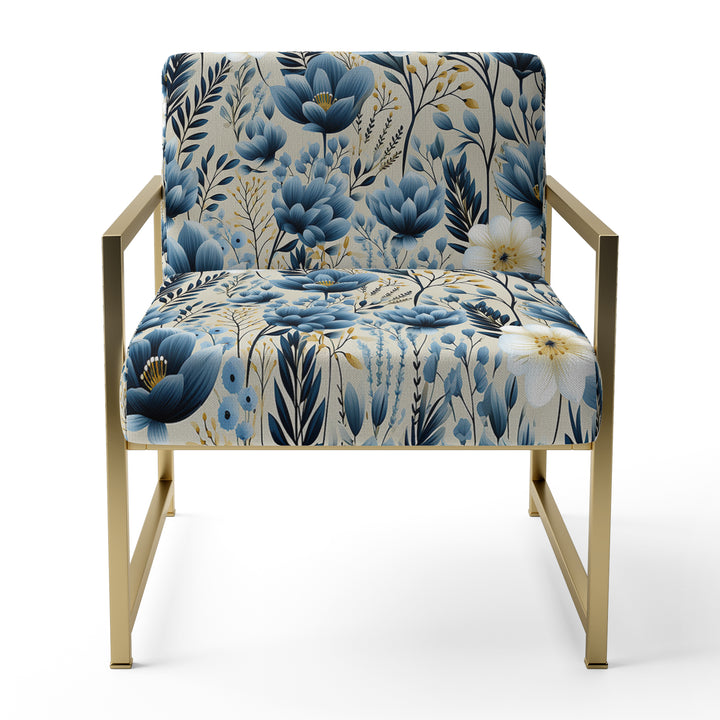 Blue Meadow Floral Pattern - Cottage Accent Slipper Chair
