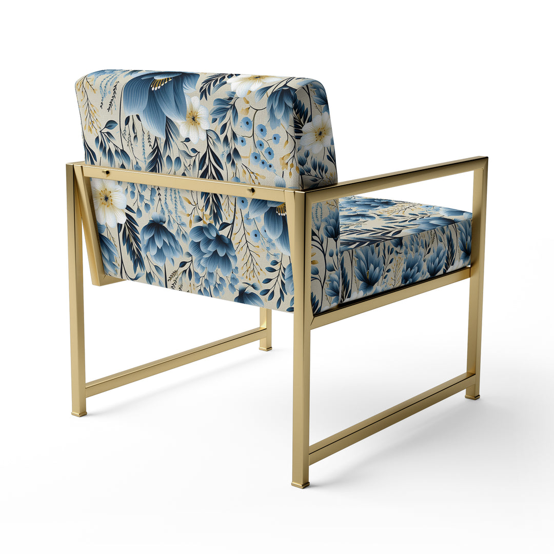 Blue Meadow Floral Pattern - Cottage Accent Slipper Chair