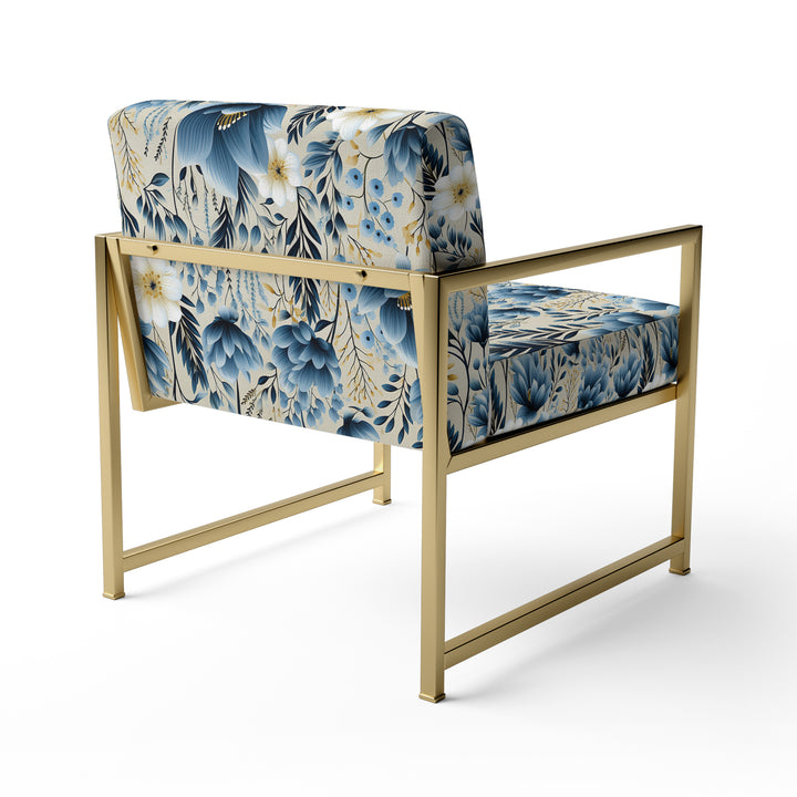Blue Meadow Floral Pattern - Cottage Accent Slipper Chair