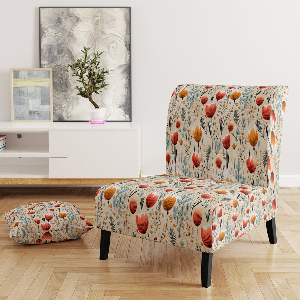 Orange Meadow Floral Pattern - Cottage Arm Chair
