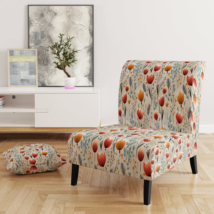 Orange Meadow Floral Pattern - Cottage Arm Chair