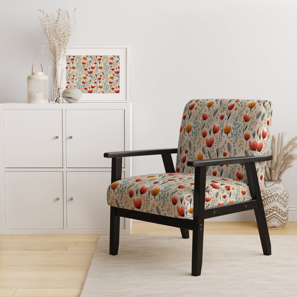 Orange Meadow Floral Pattern - Cottage Arm Chair