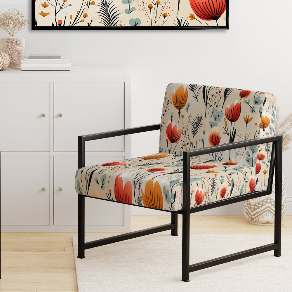 Orange Meadow Floral Pattern - Cottage Arm Chair