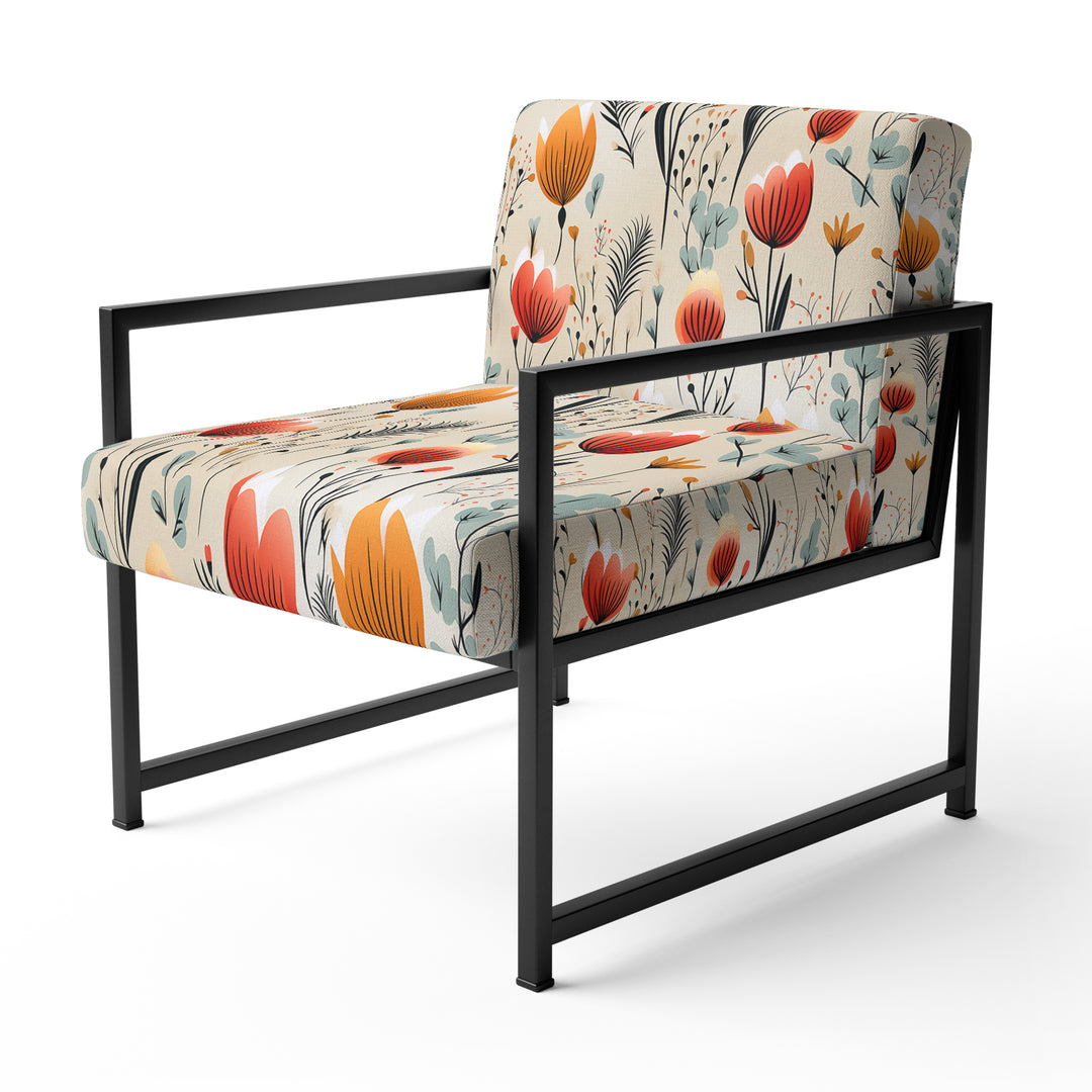 Orange Meadow Floral Pattern - Cottage Arm Chair