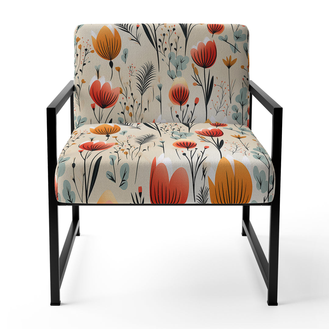 Orange Meadow Floral Pattern - Cottage Arm Chair