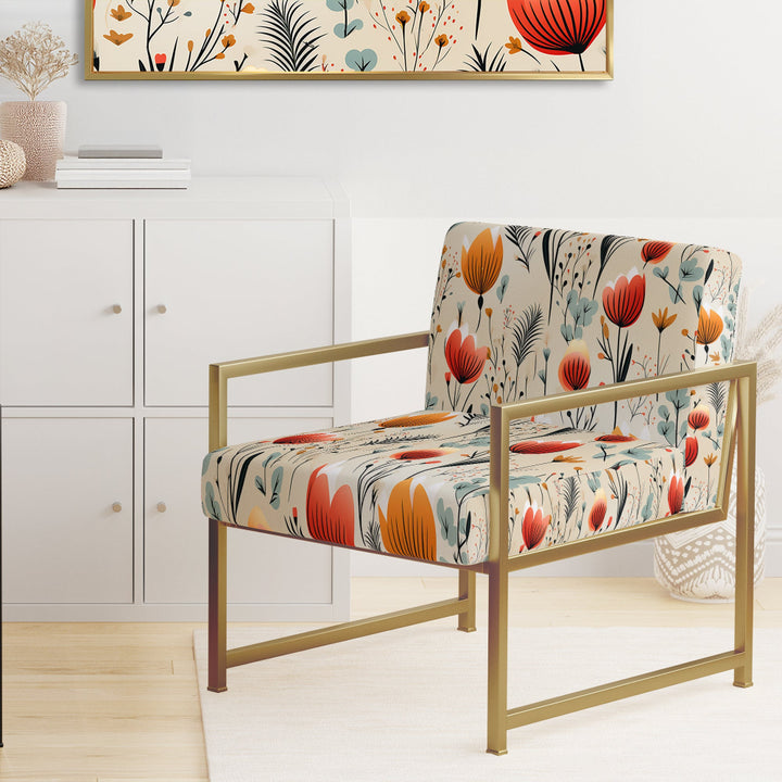 Orange Meadow Floral Pattern - Cottage Arm Chair