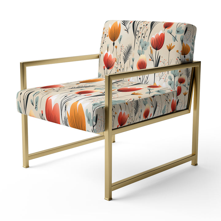 Orange Meadow Floral Pattern - Cottage Arm Chair