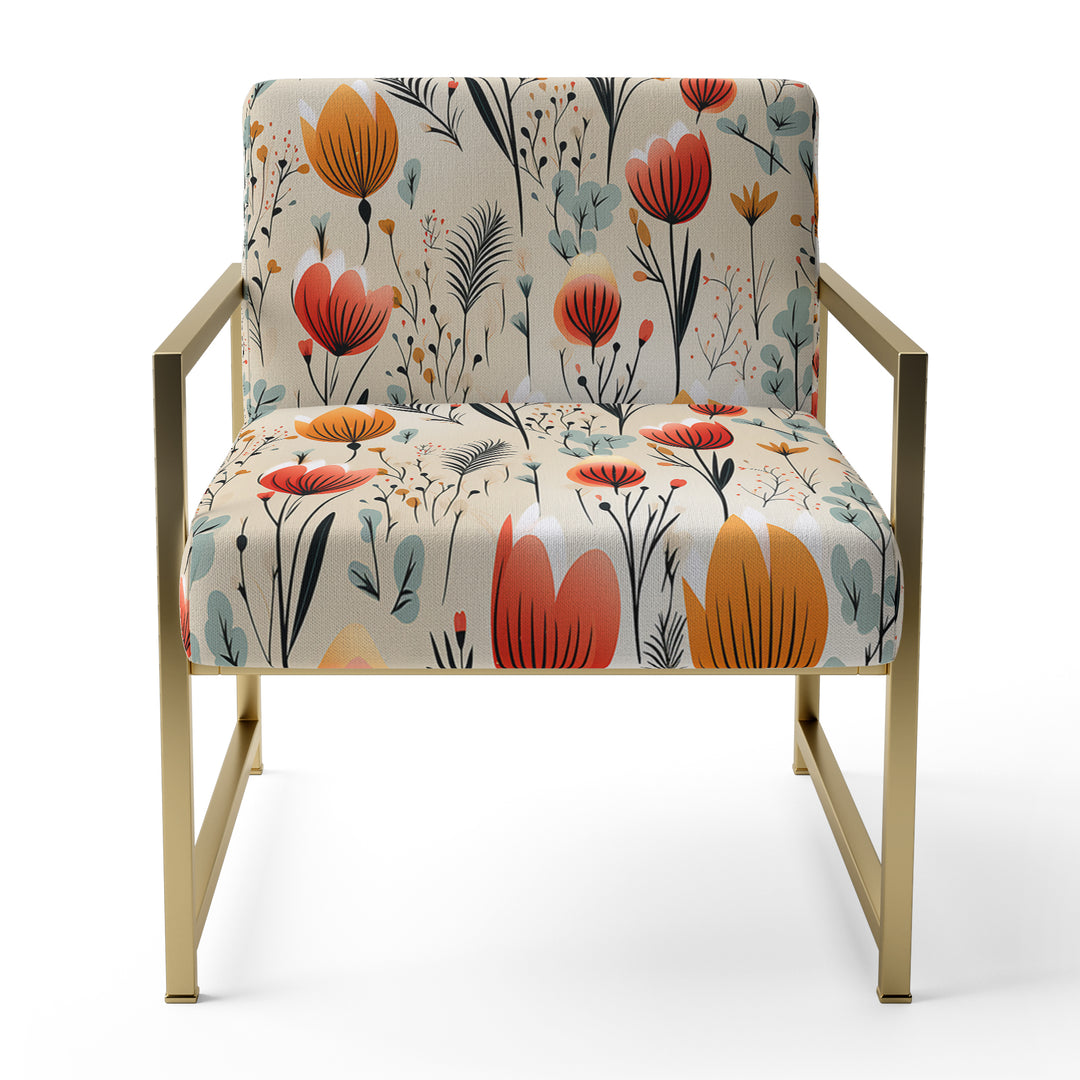 Orange Meadow Floral Pattern - Cottage Arm Chair