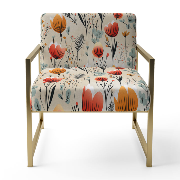 Orange Meadow Floral Pattern - Cottage Arm Chair