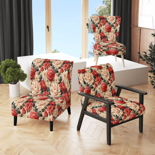 Vintage Pink And Beige Rose Floral Pattern - Cottage Arm Chair
