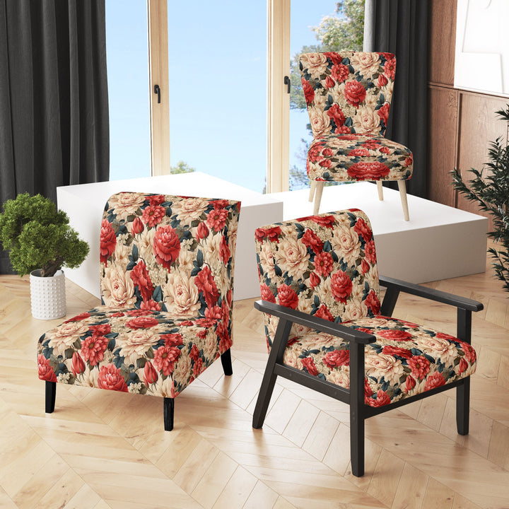 Vintage Pink And Beige Rose Floral Pattern - Cottage Arm Chair