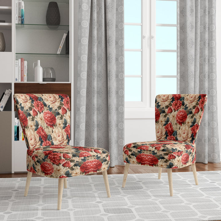 Vintage Pink And Beige Rose Floral Pattern - Cottage Arm Chair