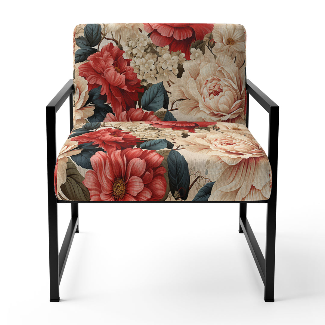 Vintage Pink And Beige Rose Floral Pattern - Cottage Arm Chair
