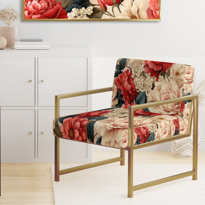 Vintage Pink And Beige Rose Floral Pattern - Cottage Arm Chair
