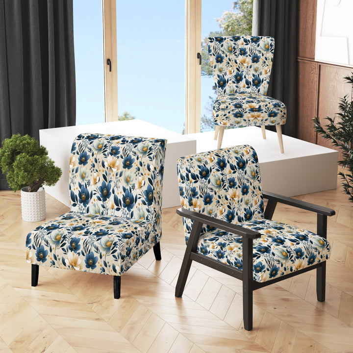 Antique Blue Graceful Flowers - Cottage Accent Slipper Chair
