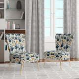 Antique Blue Graceful Flowers - Cottage Accent Slipper Chair
