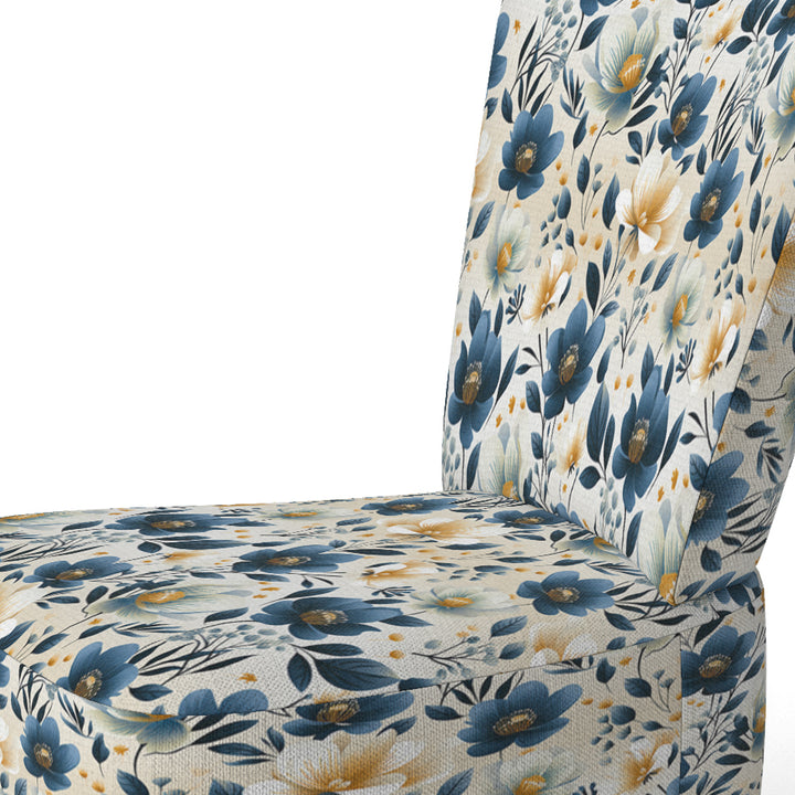 Antique Blue Graceful Flowers - Cottage Accent Slipper Chair