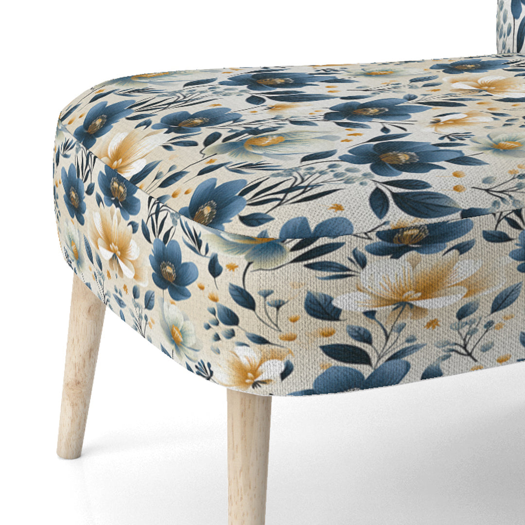 Antique Blue Graceful Flowers - Cottage Accent Slipper Chair