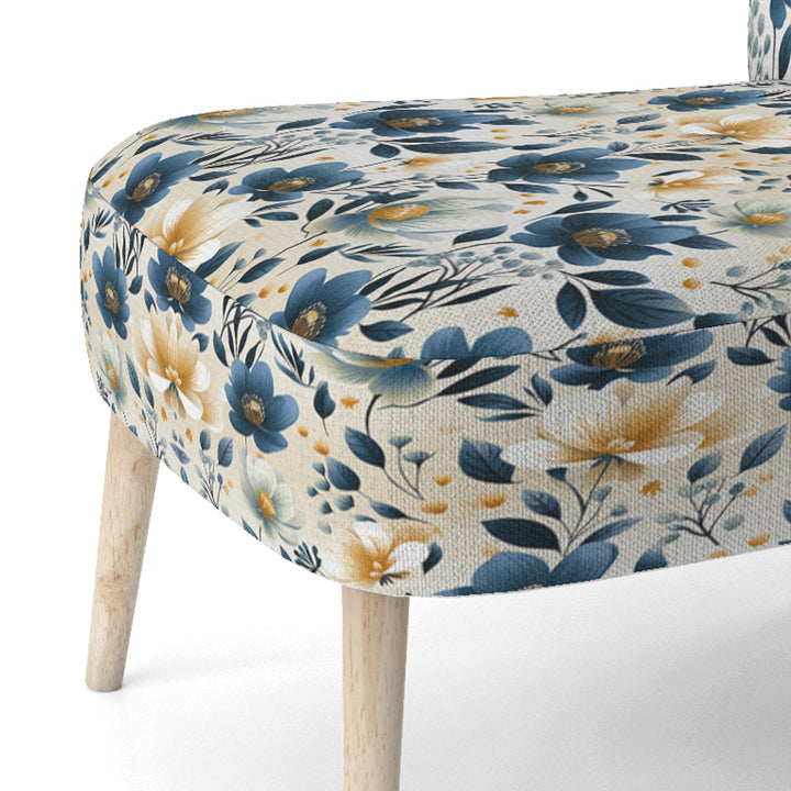 Antique Blue Graceful Flowers - Cottage Accent Slipper Chair