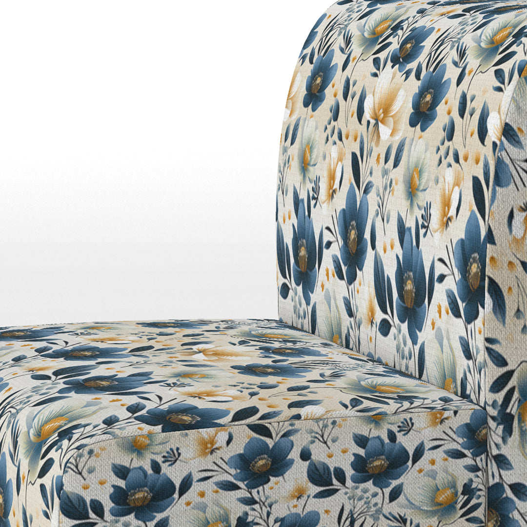 Antique Blue Graceful Flowers - Cottage Accent Slipper Chair