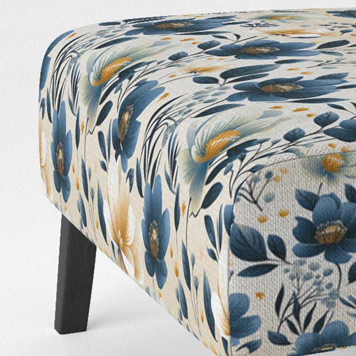 Antique Blue Graceful Flowers - Cottage Accent Slipper Chair
