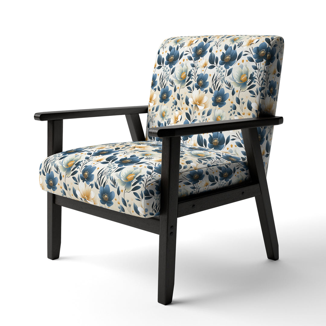Antique Blue Graceful Flowers - Cottage Accent Slipper Chair