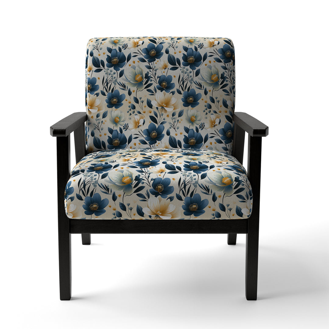 Antique Blue Graceful Flowers - Cottage Accent Slipper Chair
