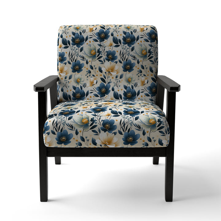 Antique Blue Graceful Flowers - Cottage Accent Slipper Chair