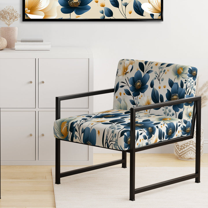 Antique Blue Graceful Flowers - Cottage Accent Slipper Chair