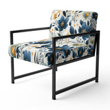 Antique Blue Graceful Flowers - Cottage Accent Slipper Chair