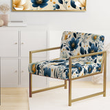 Antique Blue Graceful Flowers - Cottage Accent Slipper Chair