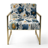 Antique Blue Graceful Flowers - Cottage Accent Slipper Chair