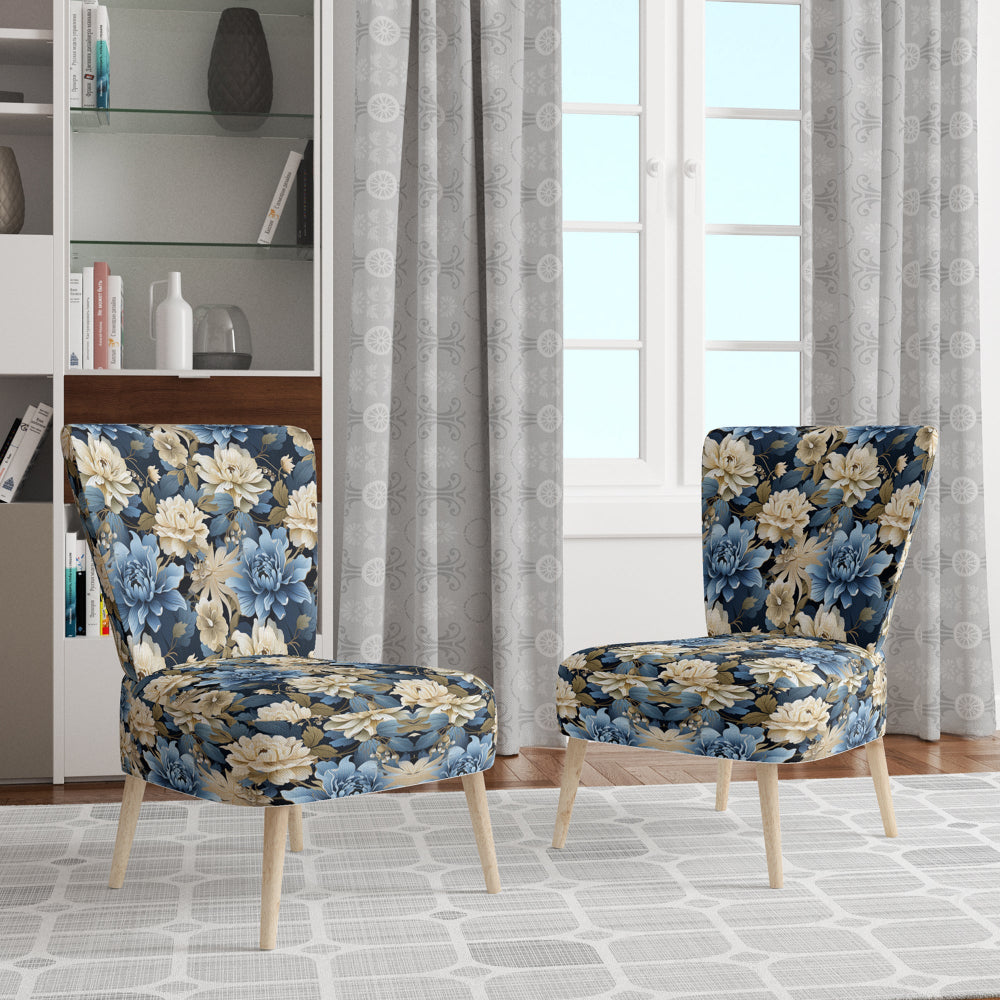Blue And White Blooming Floral Pattern - Cottage Accent Side Chair