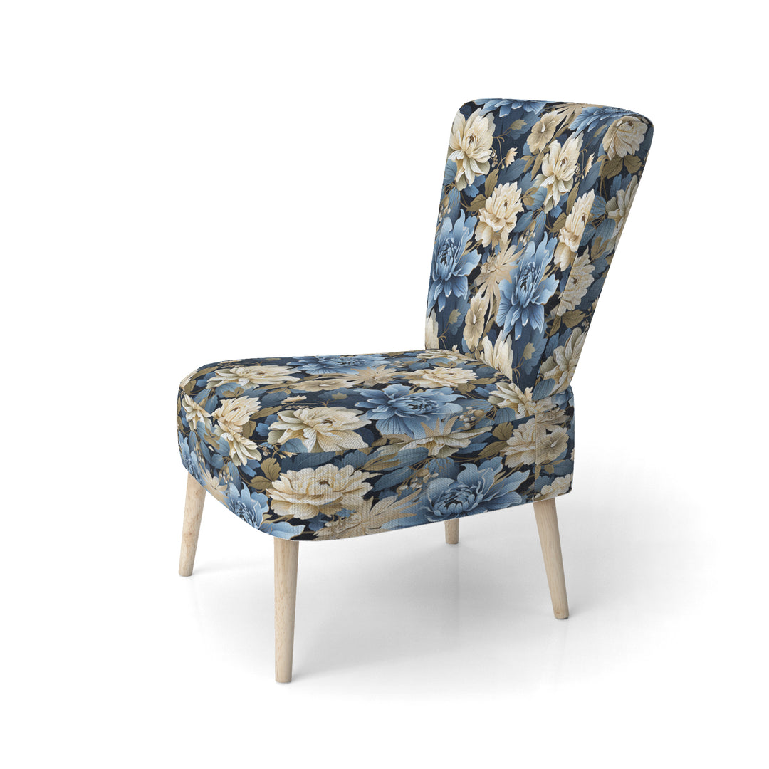 Blue And White Blooming Floral Pattern - Cottage Accent Side Chair