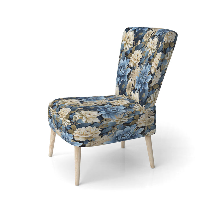 Blue And White Blooming Floral Pattern - Cottage Accent Side Chair